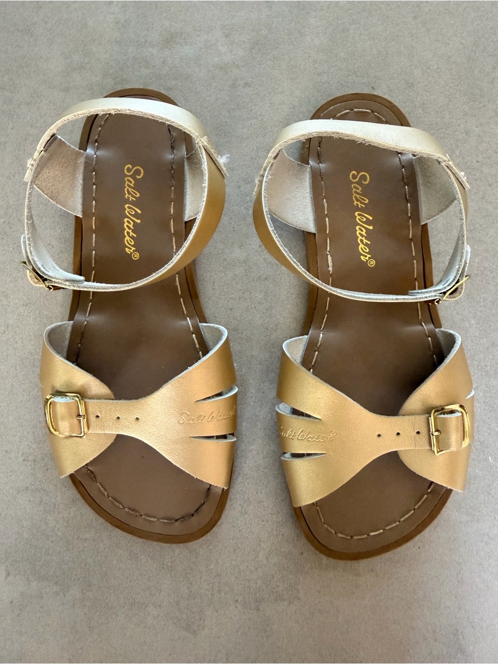 Salt Water Sandals by Hoy Metallic Gold Girls' Ankle Strap Sandals